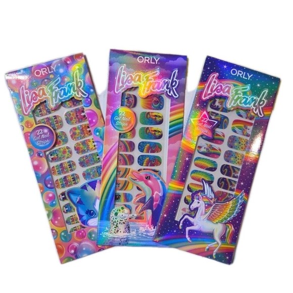 Lisa Frank ORLY Gel Nail Strips Lot of 3 – Pegasus Unicorn Dolphin Puppy Rainbow - Picture 1 of 2